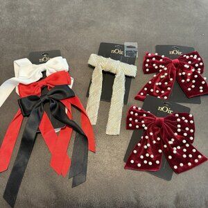 Noir Women's Lot of 5 Hair Clip Multicolor Classic Ribbon Bow Trendy Beaded NWT